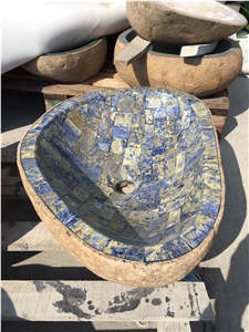 River Stone Wash Basin Granite Mosaic Bathroom Sink
