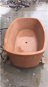 Solid Stone Classic Bathtub Red Sandstone Oval Bath Tubs