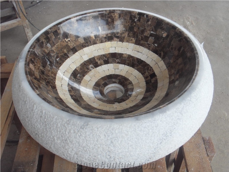 Stone Bathroom Round Mosaic Sink Marble Mosaic Wash Basin