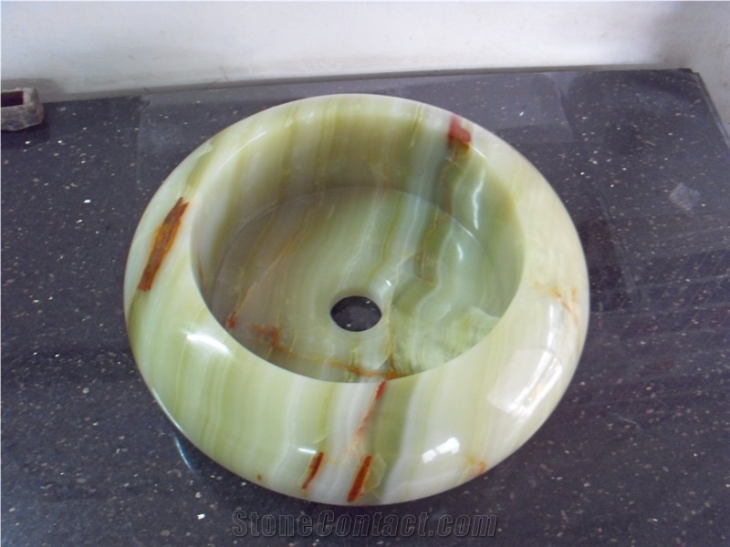 Stone Bathroom Round Sink Green Onyx Wash Basin