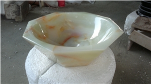 Stone Bathroom Round Sink Light Green Onyx Wash Basin
