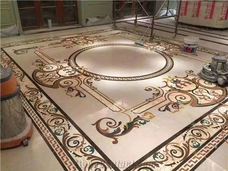 Stone Design Lobby Floor Waterjet Medallion Marble Carpet 