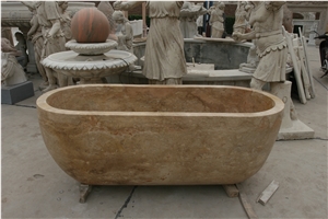 Stone Designed Hotel Bathtub Golden Travertine Oval Bath Tub