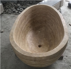 Stone Freestanding Hotel Bathtub Beige Travertine Bath Tubs
