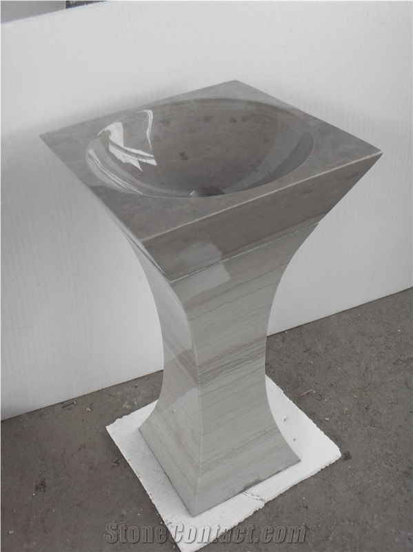 Stone Granite Pedestal Wash Basin Absolute Black Round Sink