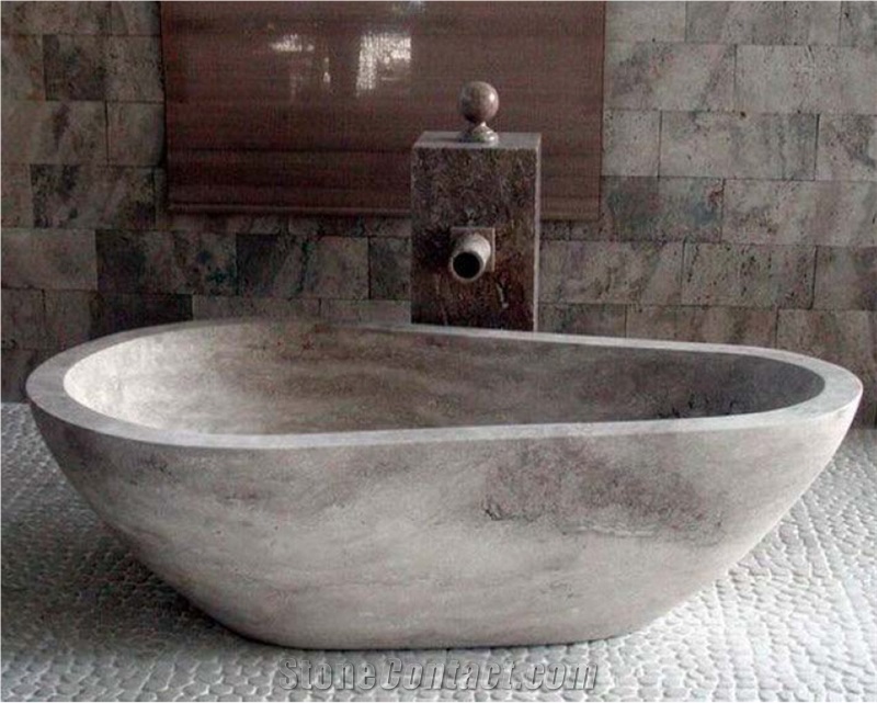 Stone Hotel Bath Tub Designed Silver Travertine Oval Bathtub