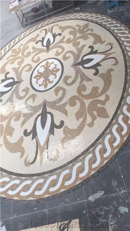Stone Mosaic Floor Medallion Slate Carpet Rosettes Pattern