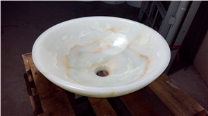 Stone Onyx Bathroom Sink White Onyx Round Wash Basin