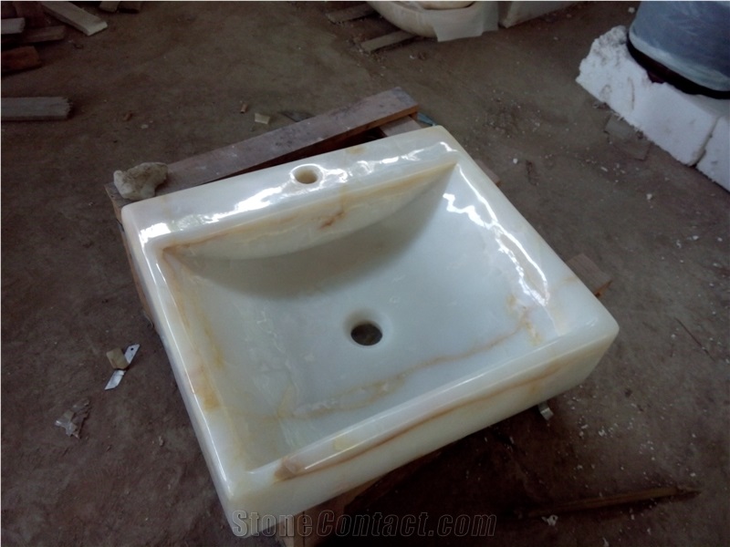 Stone Onyx Bathroom Square Sink White Onyx Wash Basin