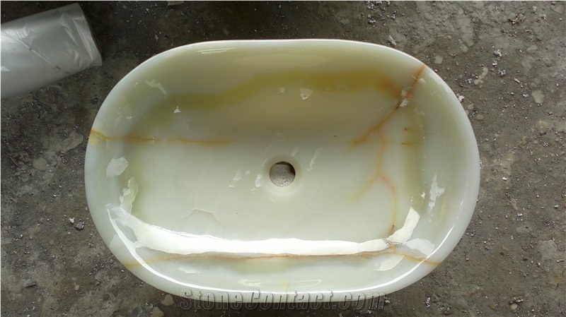 Stone Onyx Round Bathroom Sink White Onyx Wash Basin