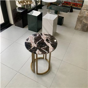 Black And White Color Marble Cafe Table Top, Round