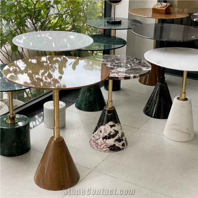 Black And White Color Marble Cafe Table Top, Round