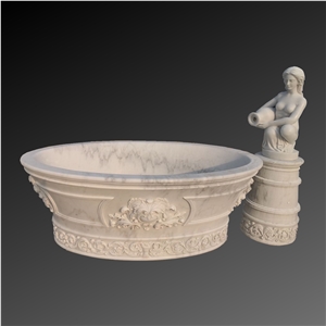 Highend White Marble Carved Bathtub