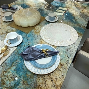 Luxury Fantasy Blue Marble Restaurant Table Top