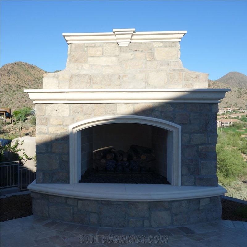 Outdoor Fireplace Mantel In White Limestone