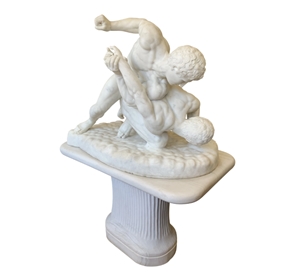 Two Men Fighting White Marble Sculpture
