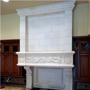 White Limestone Kitchen Hood With Carving