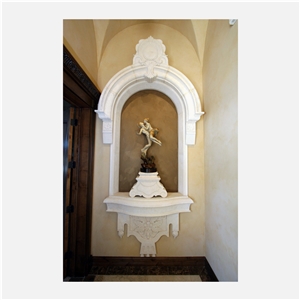 White Limestone Niche With Carving