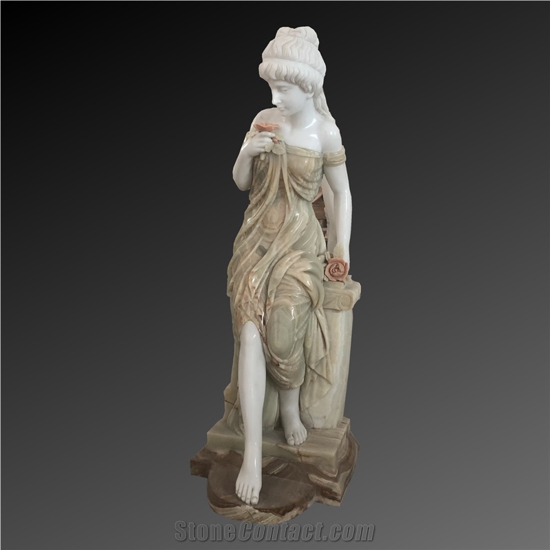 White Marble And Green Onyx Female Sculpture