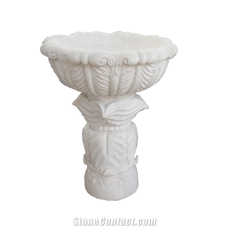 White Marble Basin With Carving