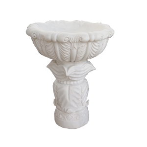 White Marble Basin With Carving