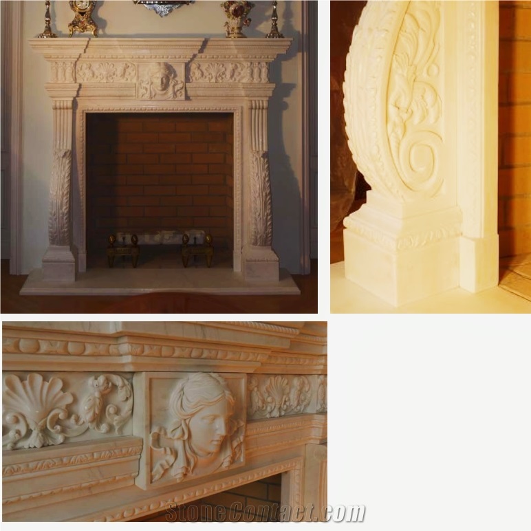 White Marble Firepalce With Fairy Face Carving