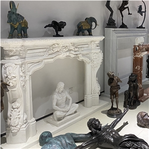 White Marble French Style Fireplace Mantel