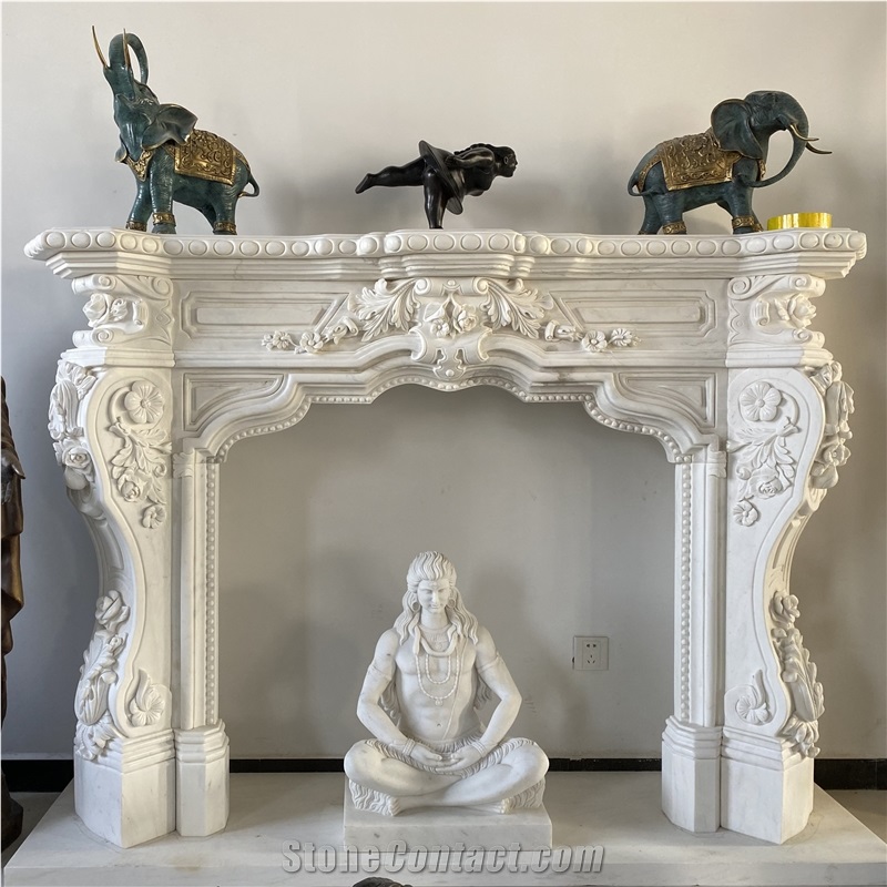 White Marble French Style Fireplace Mantel