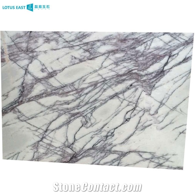 Polished New York Marble With Purple Open Book Veins