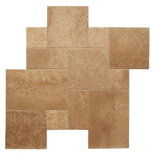 Walnut Travertine Tile French Pattern Random Chiseled