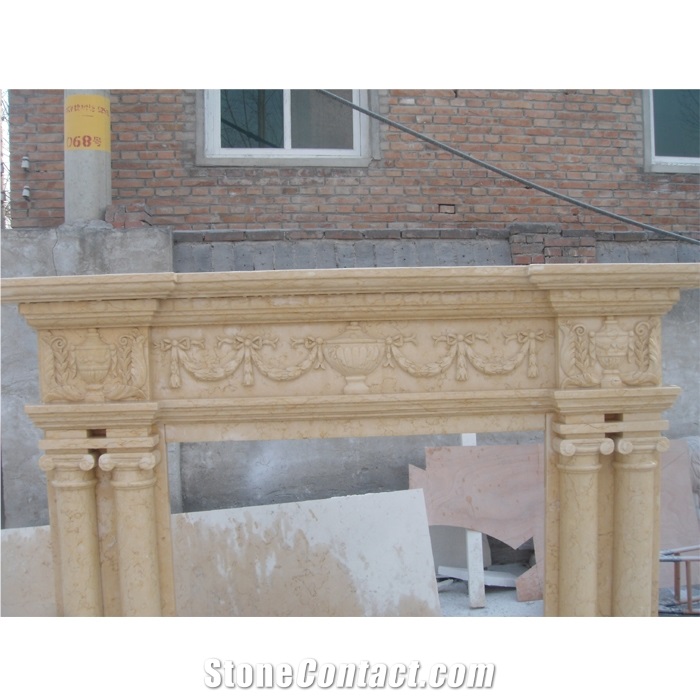 Beige Marble Stone Fireplace Surround On Sales 