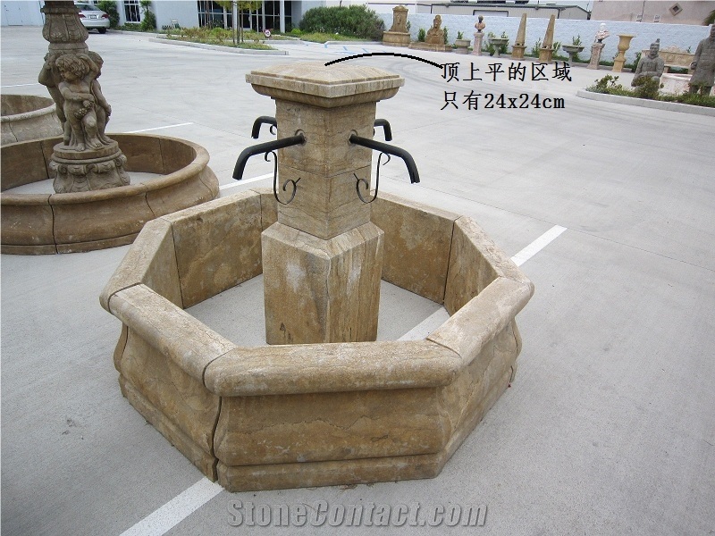 Custom  Flower Sculpture Beige  Marble Stone Wall Fountain 