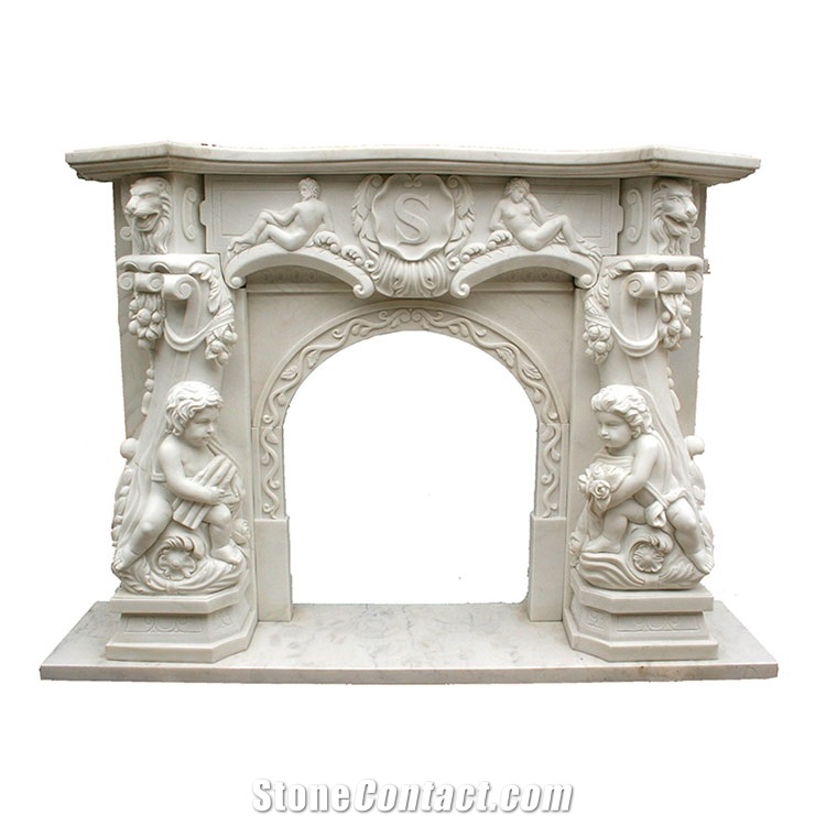 Hand Carved Baby Natural Stone Fireplace Mantel On Sale