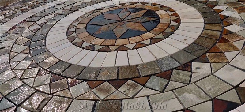 Outdoor Paving Round Multicolor Slate Patterns Tiles Mosaic 