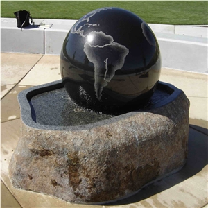 Stone Rolling Sphere Ball Fountain With World Map For Garden