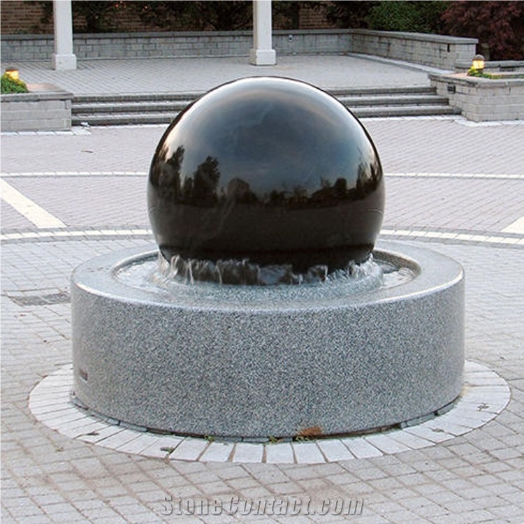 Stone Rolling Sphere Ball Fountain With World Map For Garden