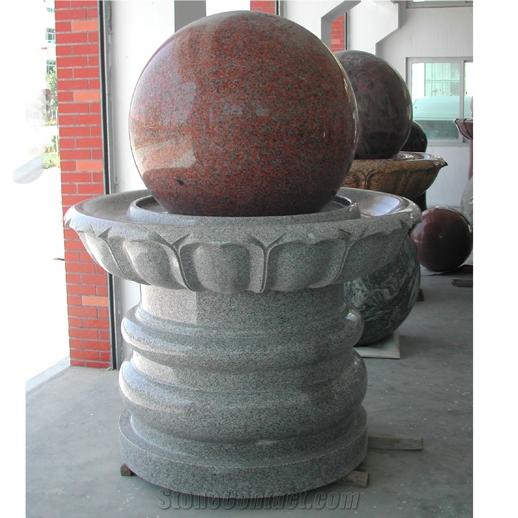 Stone Rolling Sphere Ball Fountain With World Map For Garden