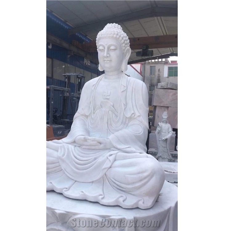 White Marble Meditating Buddha Sculpture 80" For Sales 