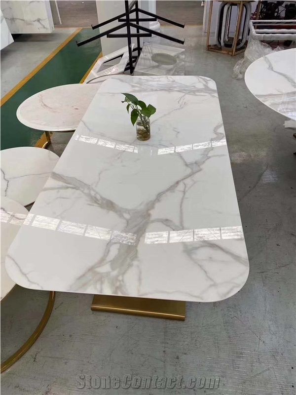 Artificial Bianco Calacatta Marble Sintered Stone Dinner Table