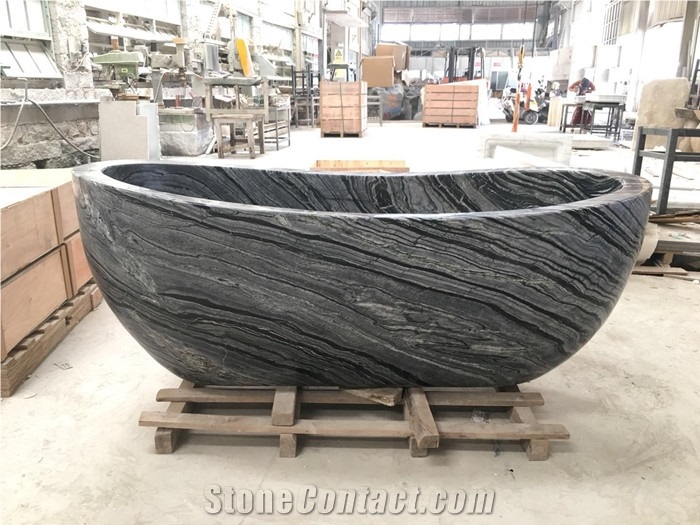 Antique Wood Marble Black Solid Stone Bathtub 