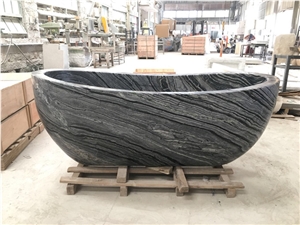 Antique Wood Marble Black Solid Stone Bathtub