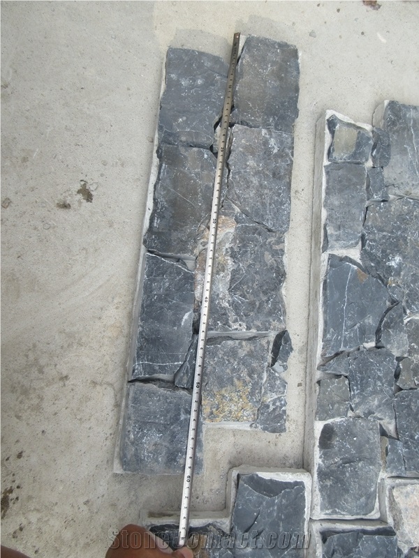Split Black Quartzite Stacked Wall Cladding Panels