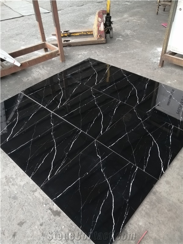 Black Ceramic Tiles With Nero Marquina Marble Patterns 