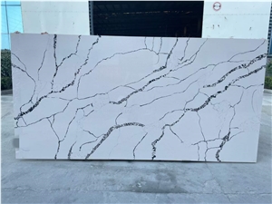 Cuarzo Calacatta White Quartz Slabs With Black Veins