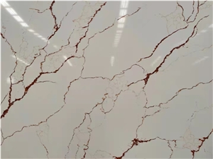 Cuarzo Calacatta White Quartz Slabs With Red Veins