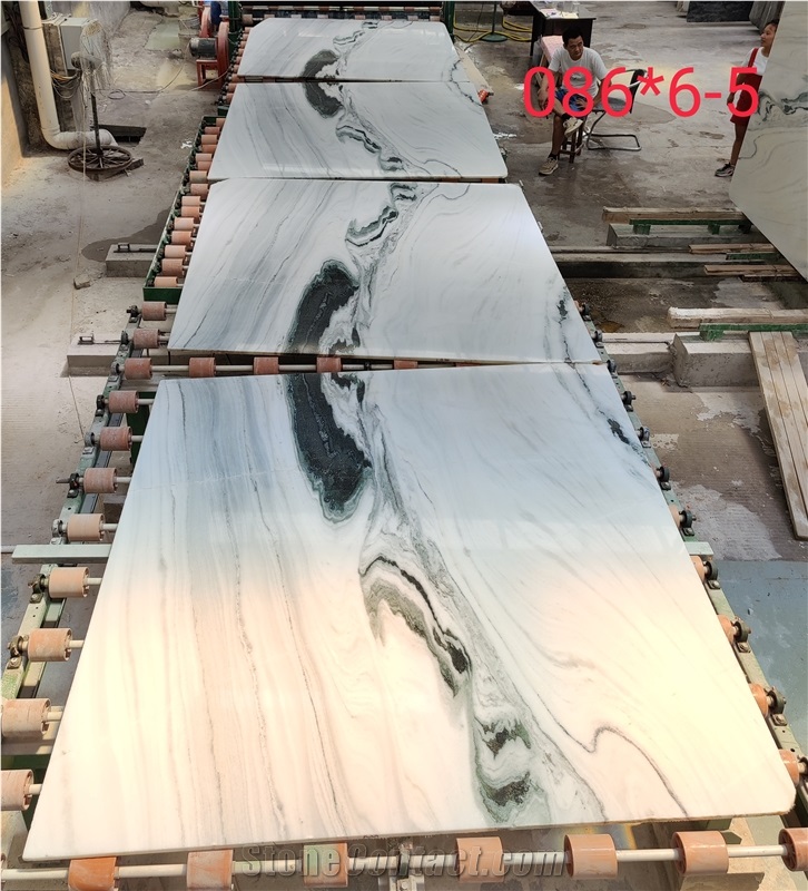 Chinese Panda White Marble Book Matched Panel Stock