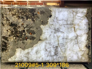 Golden Peacock Natural Quartize Crystal Backlit Slab