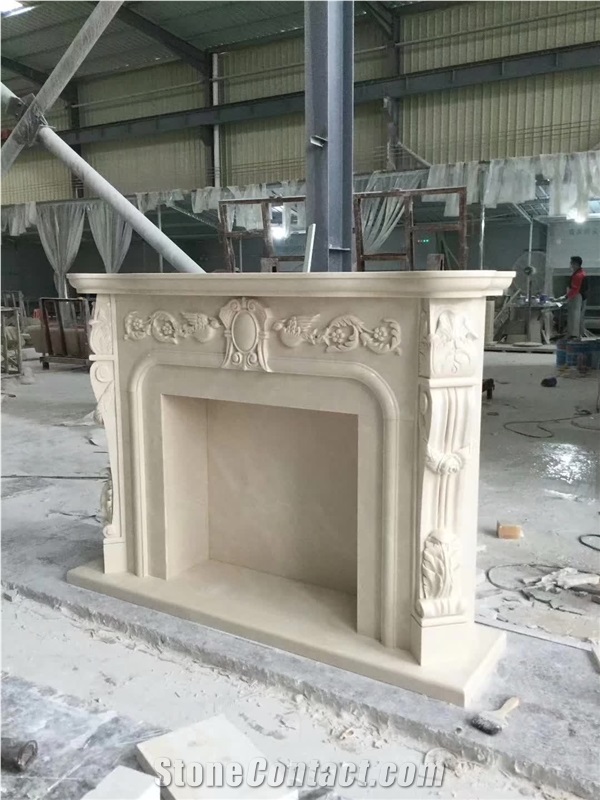 Modern Indoor Freestanding White Marble Fireplace