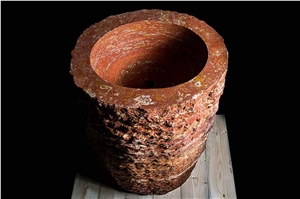 Red Travertine Free Standing Wash Basin