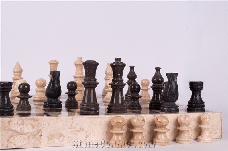 Chess Board Cream And Black Marble